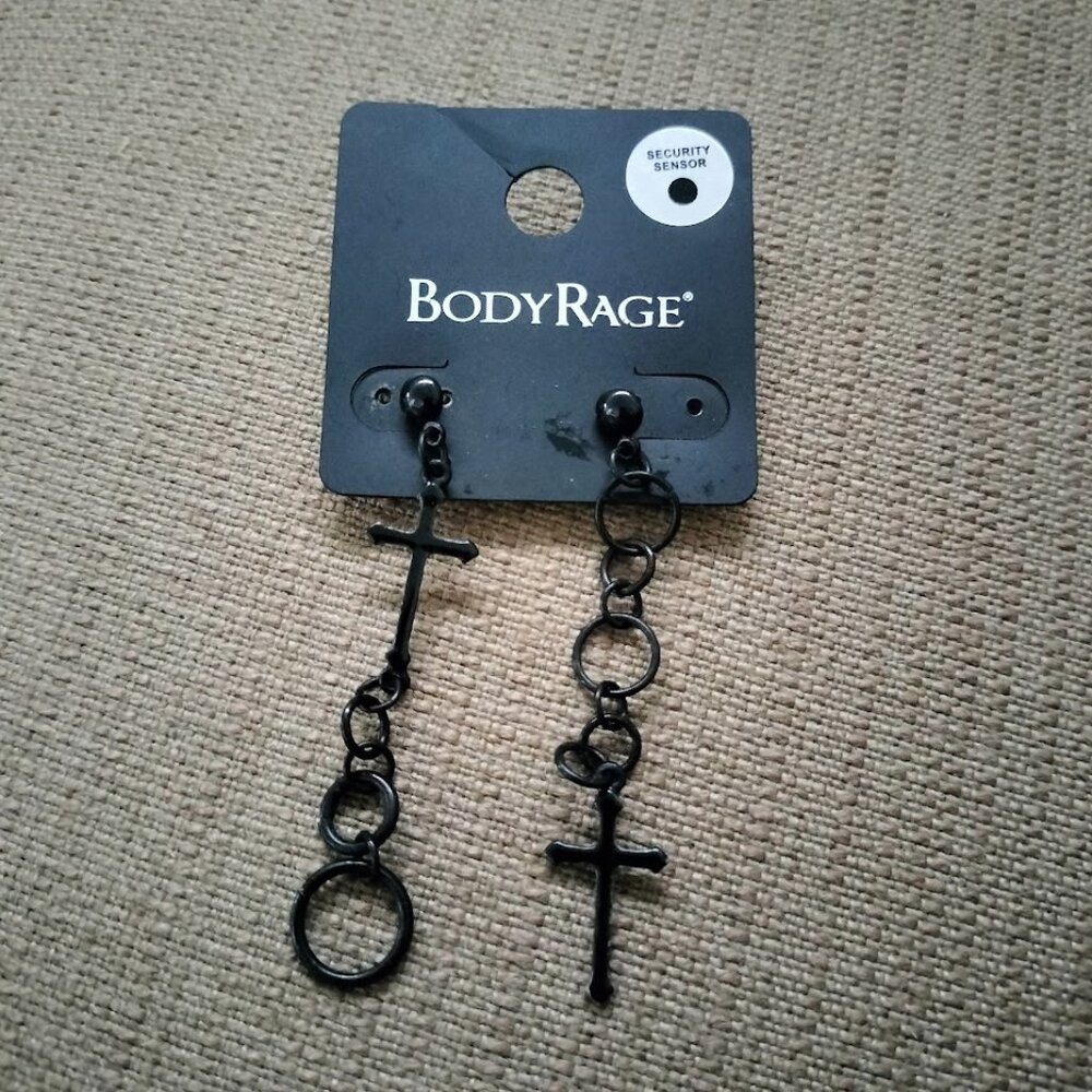 Black Cross Hoop Earrings
